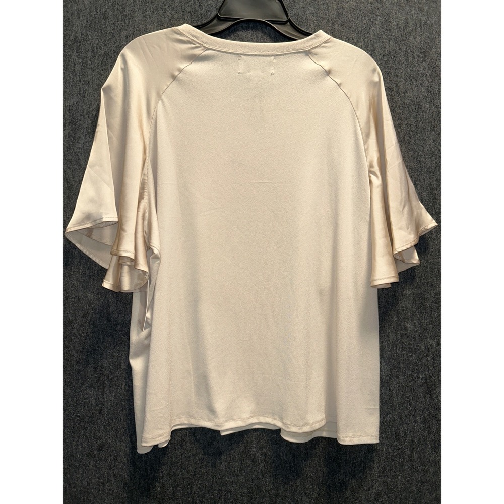 Nordstrom Rack Flutter Sleeve Top Womens 2X Beige Oak Satin Crepe Summer - Picture 2 of 8